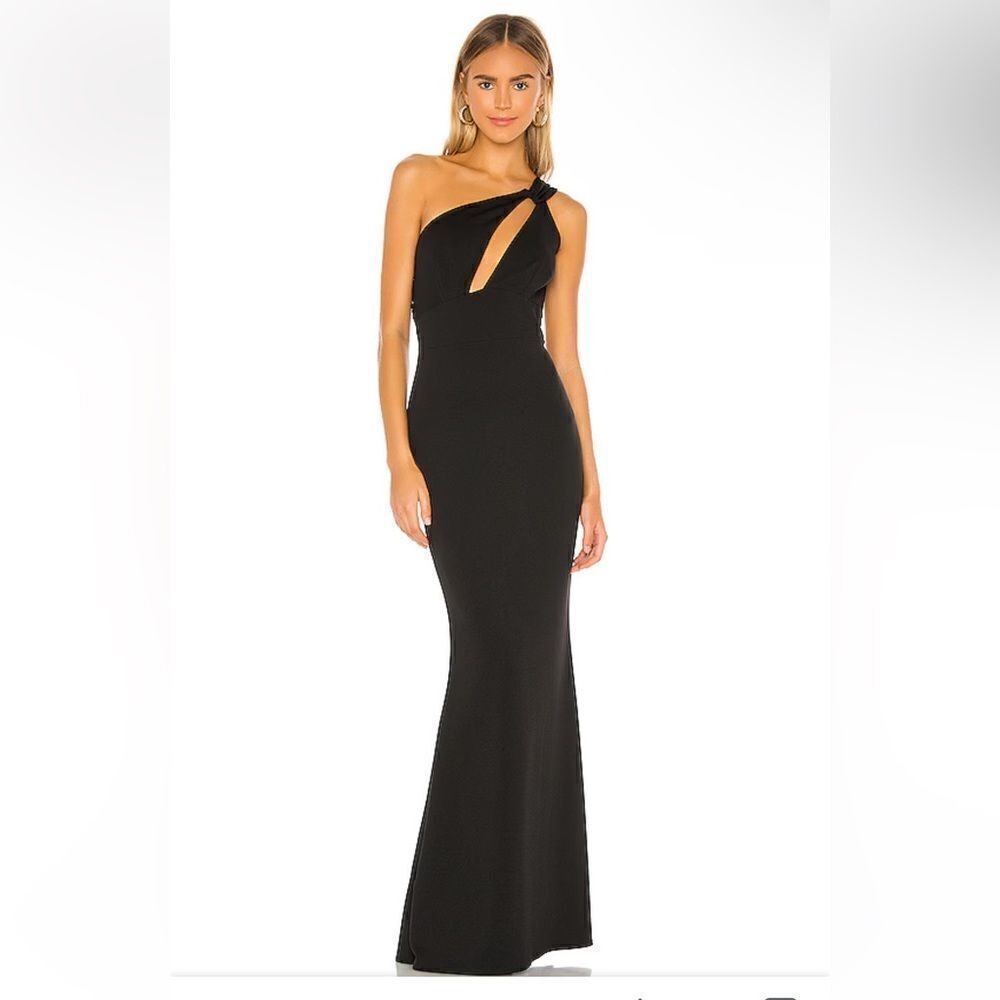 Katie May Edgy Gown Black Maxi Dress Cut Out Jersey Knit Wedding Party Revolve